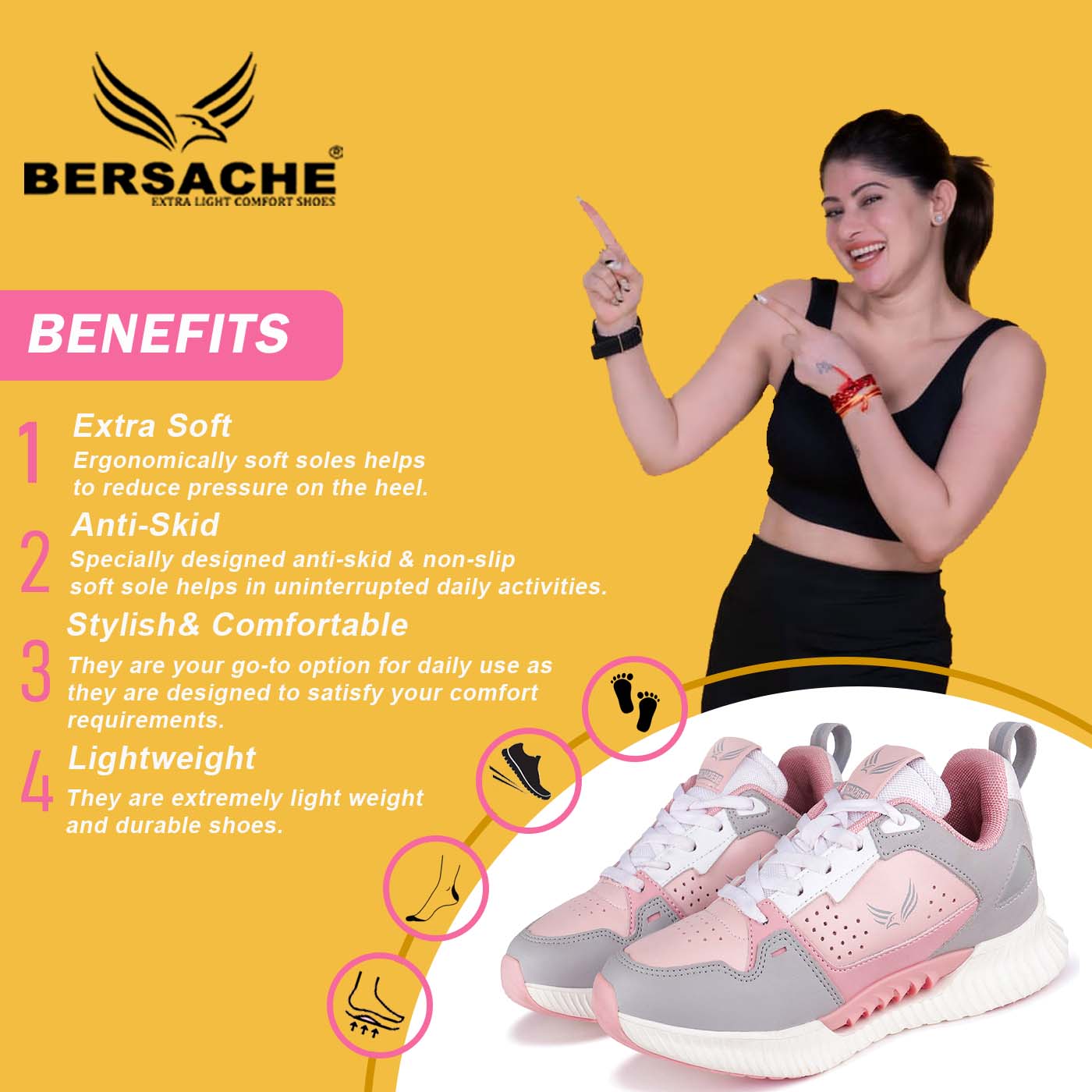 Bersache Sneaker, Loafers ,Casual With Extra Comfort Sneakers For Women's -9146 (Pink)